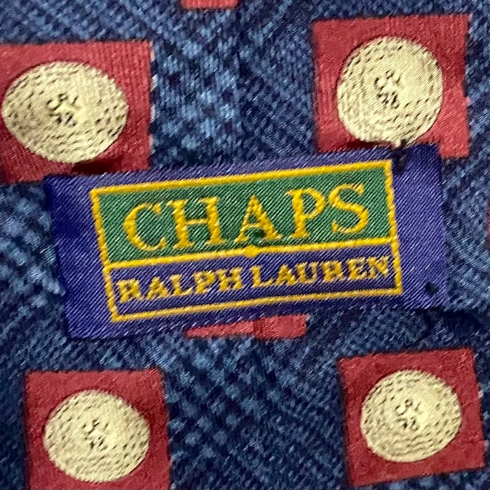 Vintage Chaps Ralph Lauren  Blue and Red Silk Tie with Golf  Motif